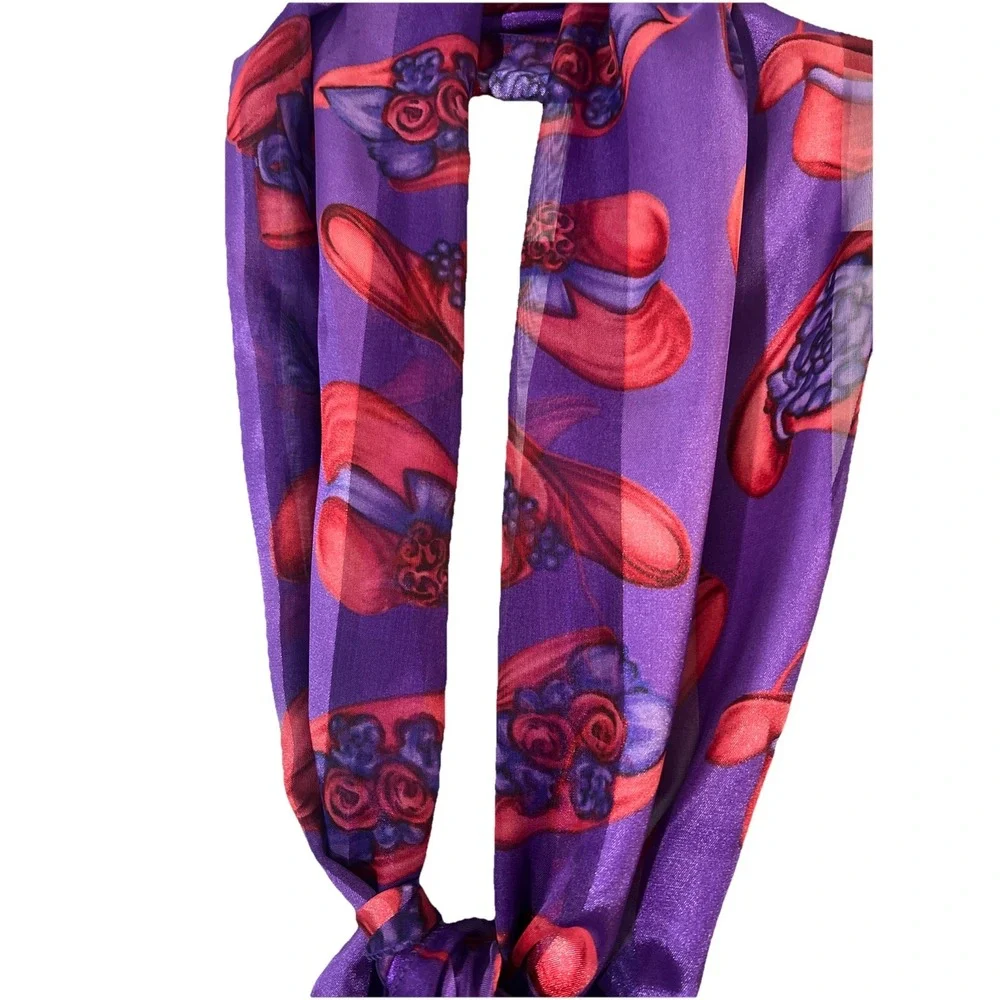 Red Hat Society Scarf Purple Red Hats Sheer Stripes Retro Granny‎ Core